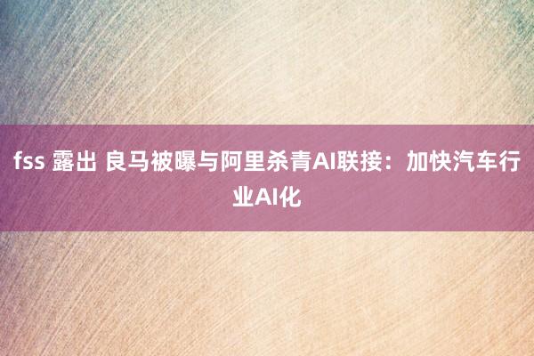 fss 露出 良马被曝与阿里杀青AI联接：加快汽车行业AI化